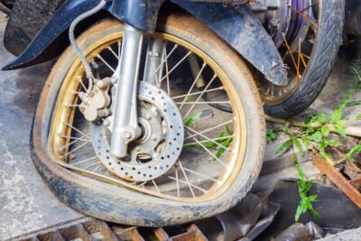 Bent motorcycle wheel after motorcycle accident