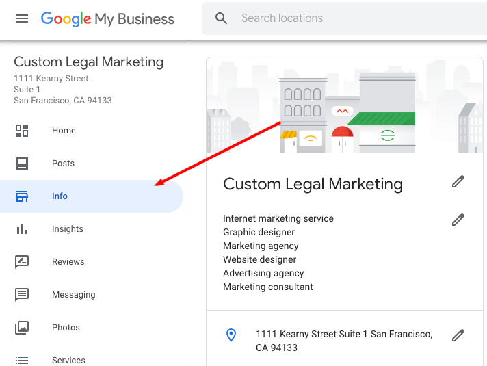 Click on Info - Google My Business Attribute