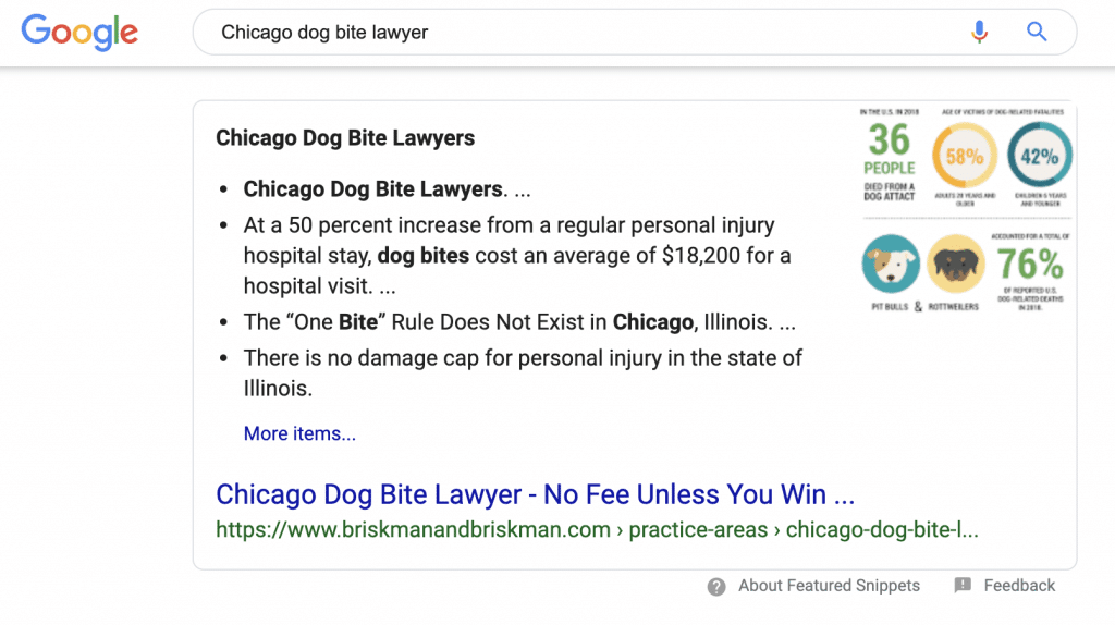 Google Featured Snippet for Personal Injury Lawyer