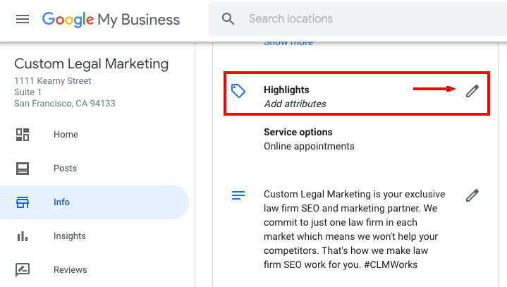 Highlights - Google My Business Attribute