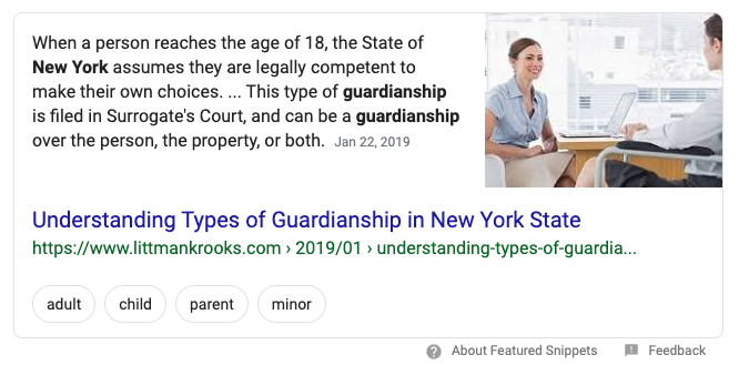 Featured snippet on guardianships