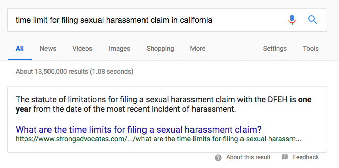 Google Featured Snippet for Sexual Harassment Question