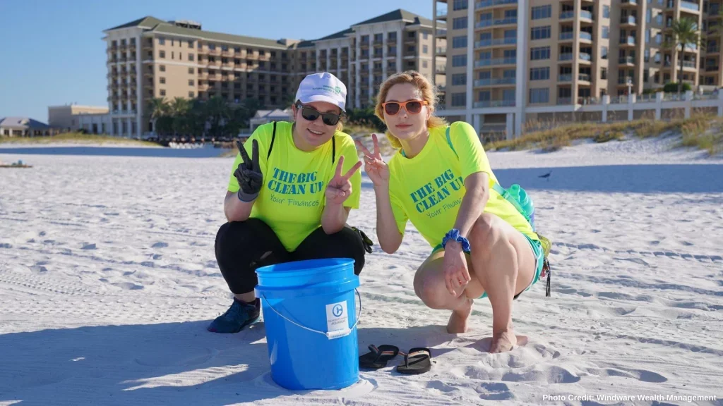 Windware Wealth Management members cleaning up trash in Clearwater