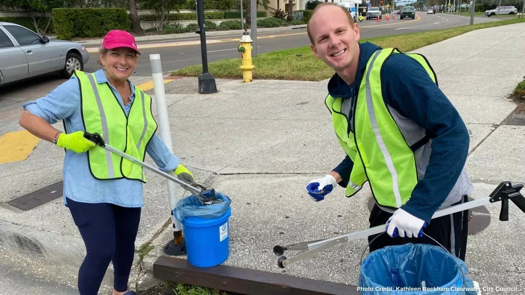 Kathleen Beckham cleaning up trash in Clearwater