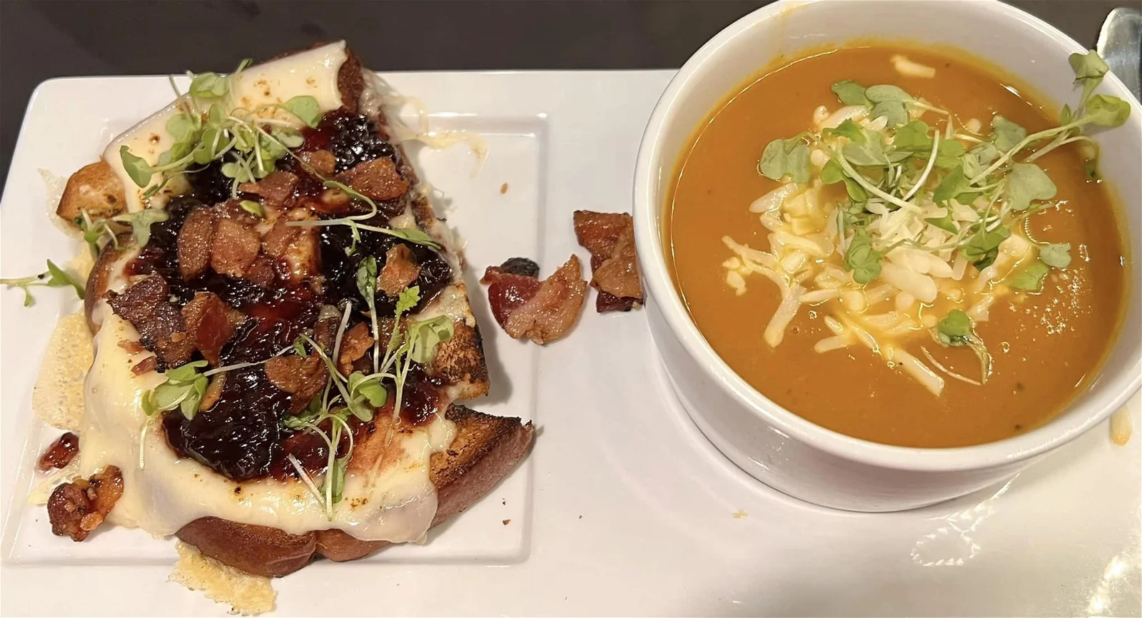 Bacon Jam Toast and Pumpkin Bisque from Sallies Cafe and Catering