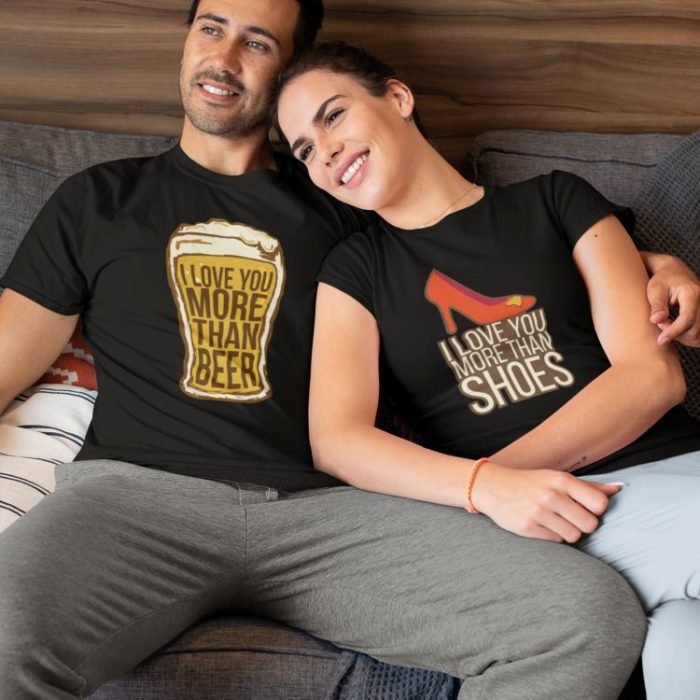 Love You More Than Beer Shoes Couple T-shirt