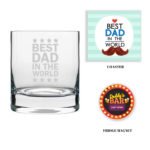 Engraved Best Dad in the World Whiskey Glass with Fridge Magnet