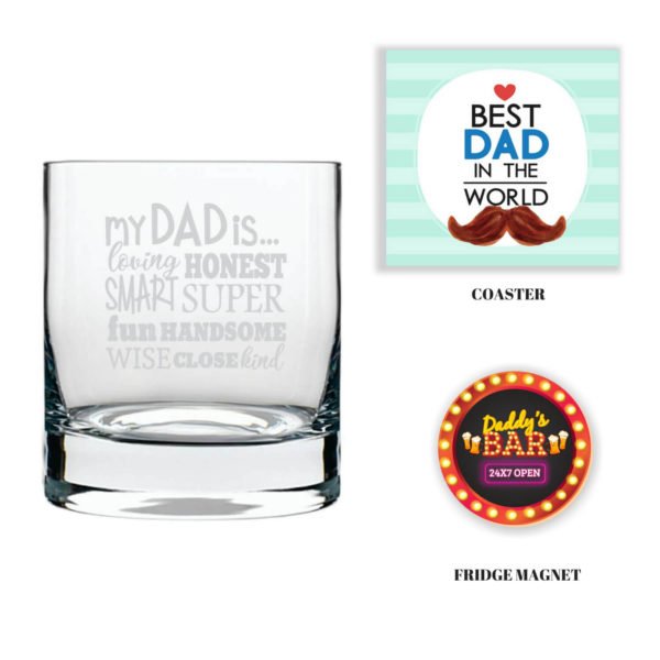Engraved Handsome Cool Whiskey Glass with Fridge Magnet