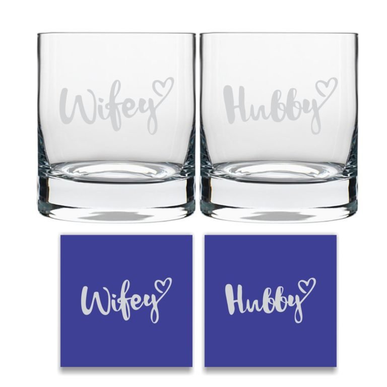 Engraved Hubby Wifey Whiskey Glasses