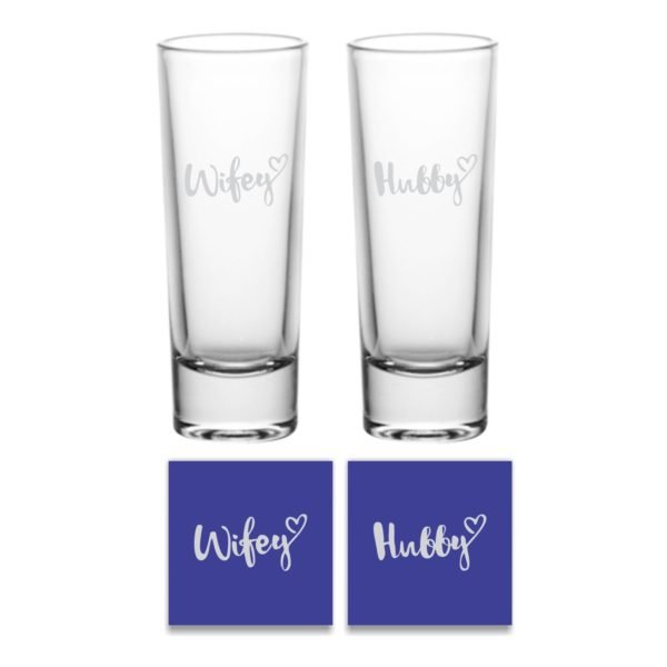 Engraved Hubby Wifey Shot Glasses