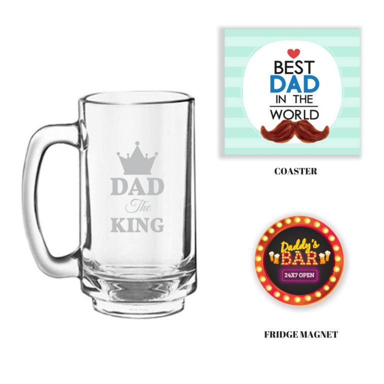 Engraved King Dad Beer Mug with Fridge Magnet