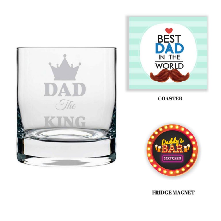 Engraved King Dad Whiskey Glass with Fridge Magnet