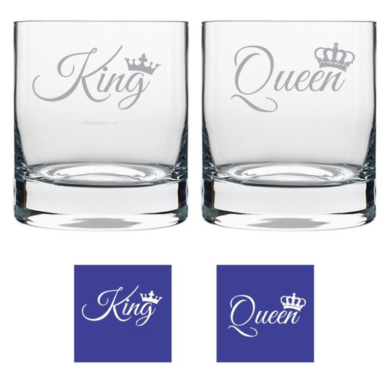 Engraved King Queen Whiskey Glasses