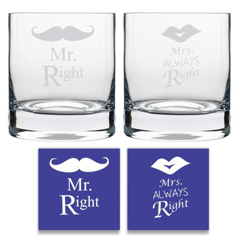 Engraved Mr Right Mrs Always Right Whiskey Glasses
