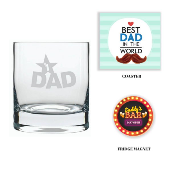 Engraved No 1 Dad Whiskey Glass with Fridge Magnet