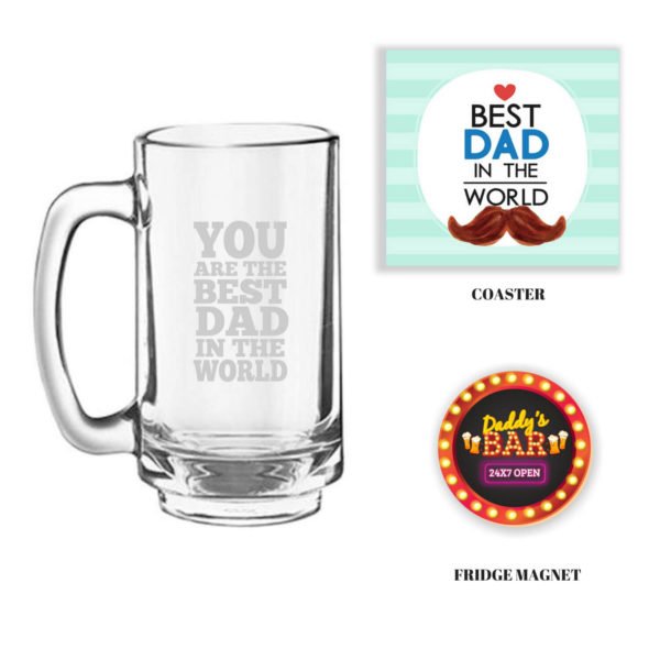 Engraved Best Dad Beer Mug with Fridge Magnet