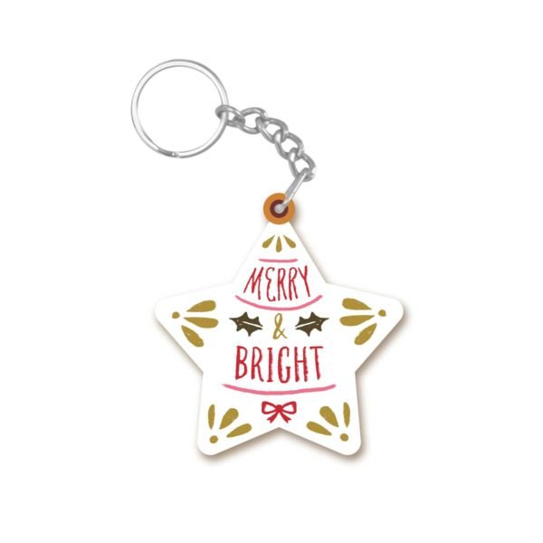 Merry and Bright Star Shaped Christmas keychain