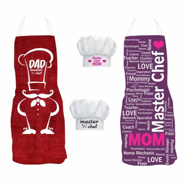 Masterchef Mom and Dad Aprons Set with Chef hats
