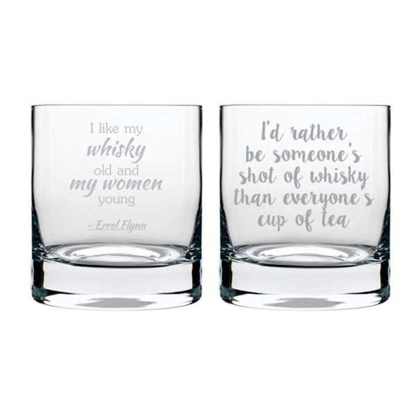 Old Whisky Young Women Engraved Whiskey Glasses - Set of 2