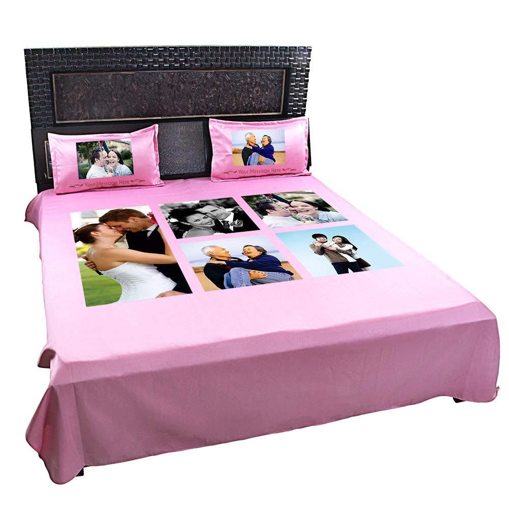 Personalized Photo Collage Double Bedsheet with Pillow Covers
