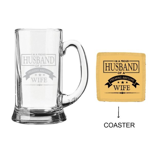 Engraved Proud Husband Of a Freaking Awesome Beer Mug