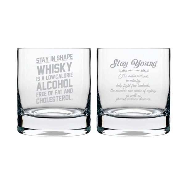 Stay Young And in Shape Engraved Whiskey Glasses - Set of 2