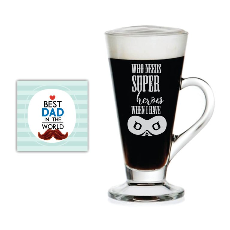 Super Hero Dad Engraved Glass Tea Mug