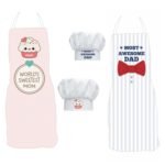 Sweetest Mom Awesome Dad Aprons set for Mom Dad with Chef Hats