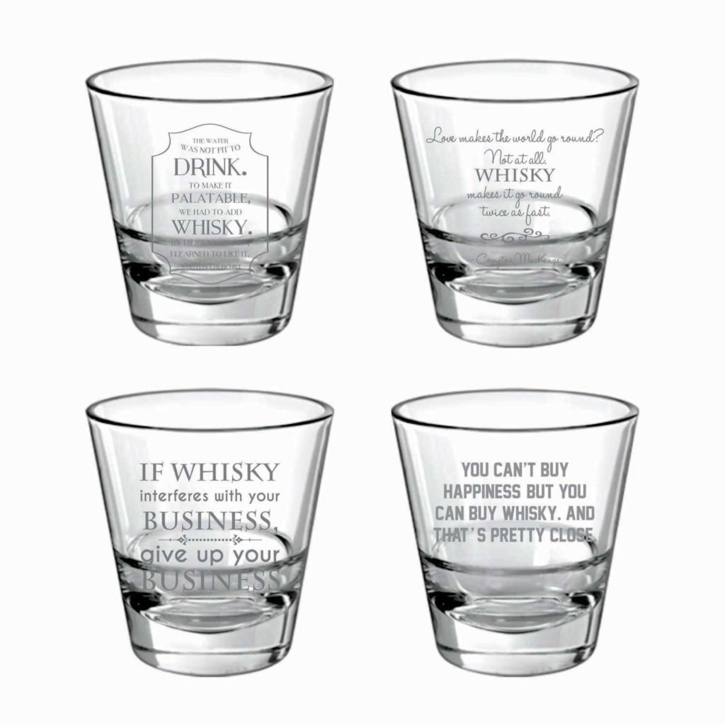 Whisky Brings Happiness Engraved Whisky Glasses - Set of 4