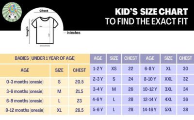 Giftsmate Personalized Kids tees size chart for round neck customized t-shirts