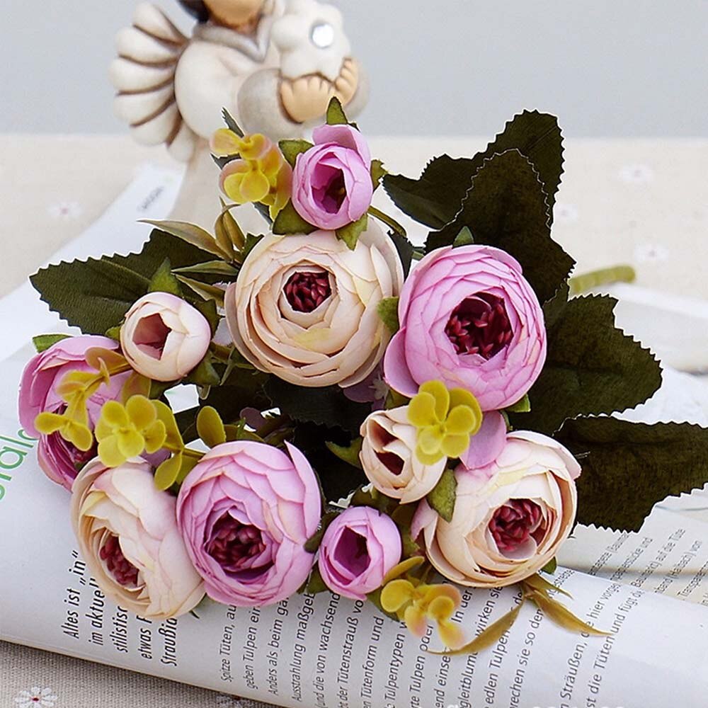 Artificial Flowers Silk tea roses Bride bouquet for Christmas Artificial Flowers Silk tea roses Bride bouquet for Christmas