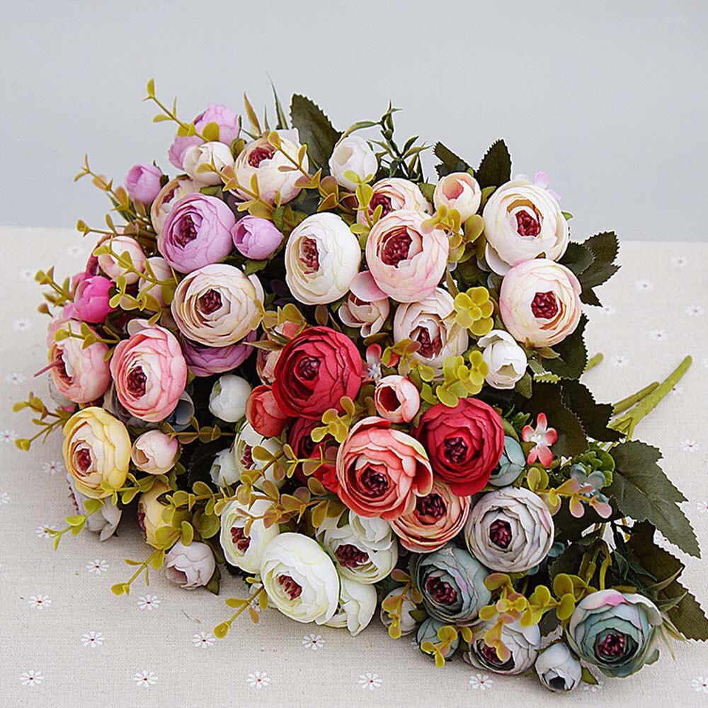 Artificial Flowers Silk tea roses Bride bouquet for Christmas Artificial Flowers Silk tea roses Bride bouquet for Christmas
