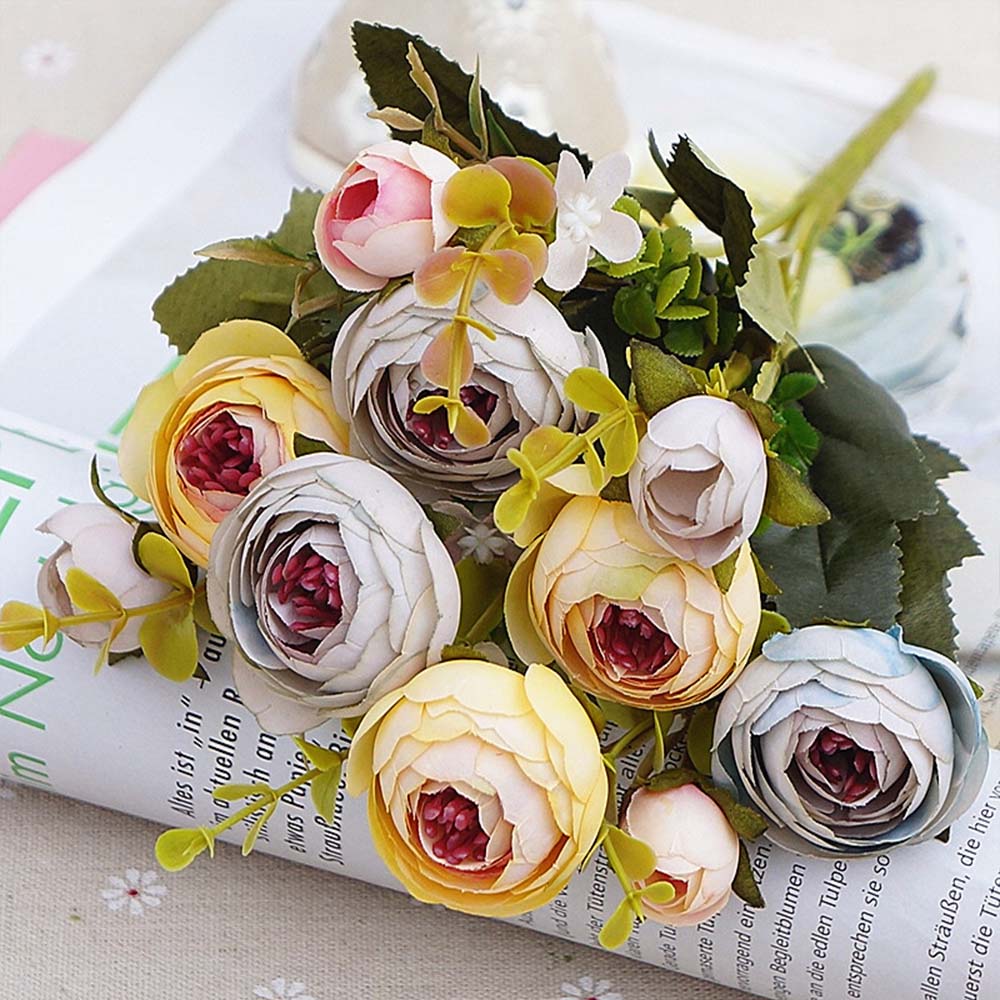 Artificial Flowers Silk tea roses Bride bouquet for Christmas Artificial Flowers Silk tea roses Bride bouquet for Christmas