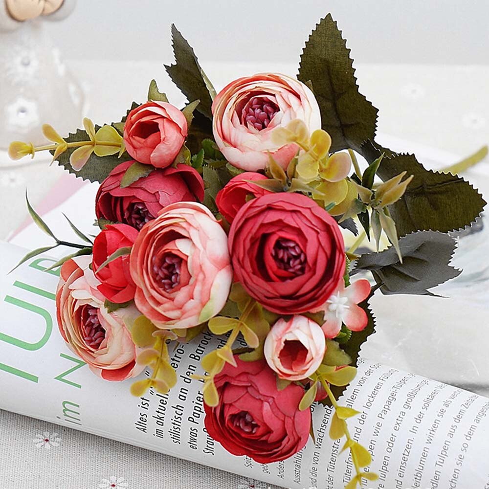 Artificial Flowers Silk tea roses Bride bouquet for Christmas Artificial Flowers Silk tea roses Bride bouquet for Christmas