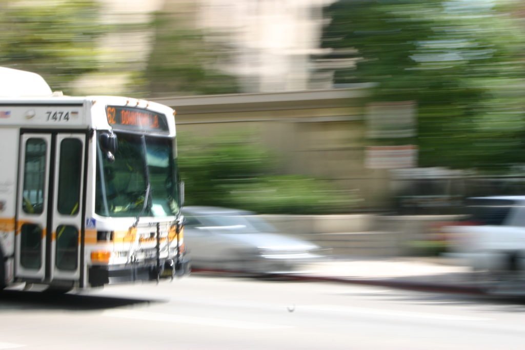 los angeles metro bus rushing downtown