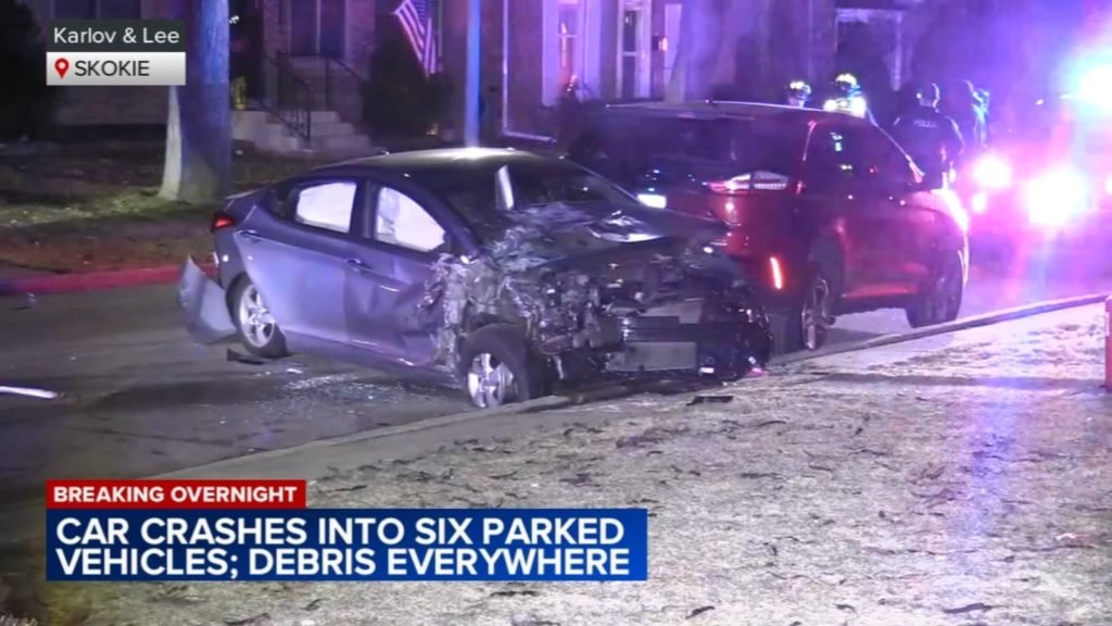 Skokie, IL crash leaves 3 injured, at least 6 cars damaged on Karlov Avenue - WLS-TV