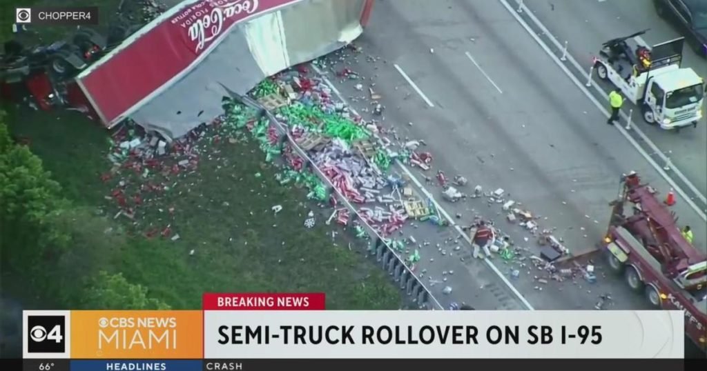 Coca-Cola truck rollover crash on I-95 causes massive delays - CBS News