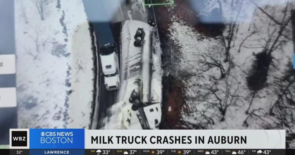 Milk truck crashes and spills thousands of gallons on I-90 - CBS Boston