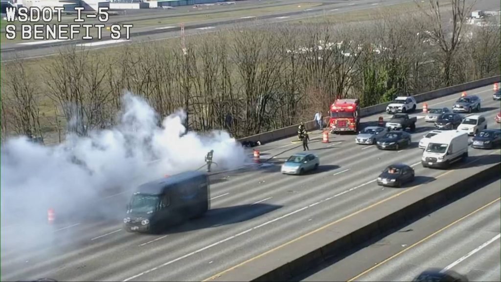 Crews respond to flaming car on I-5 - KIRO Seattle