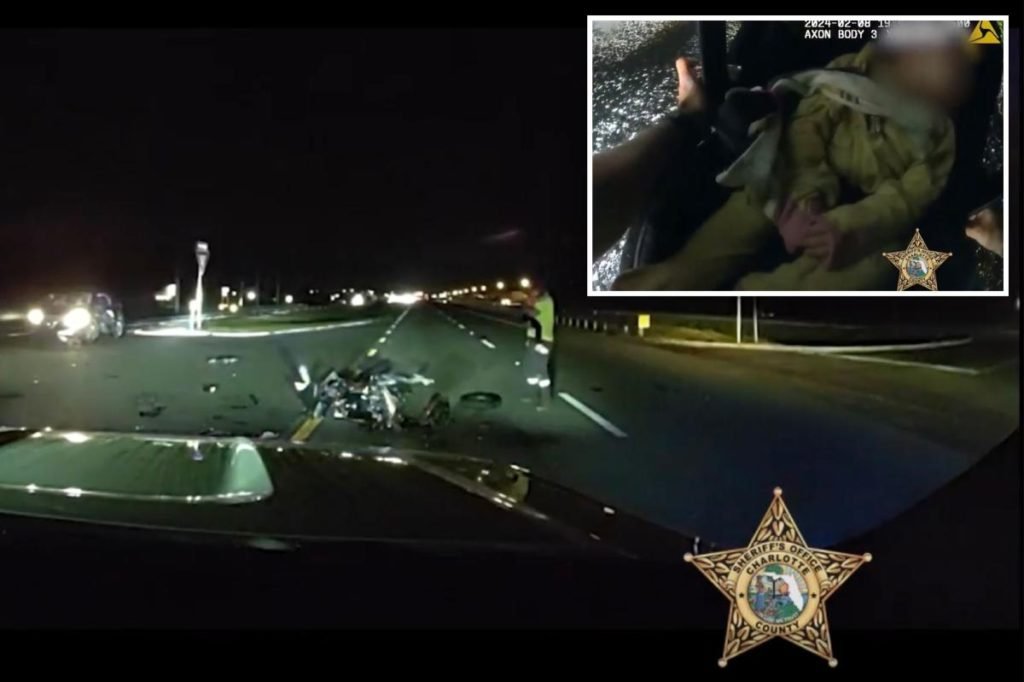 Dramatic video shows Fla. deputy saving unconscious baby’s life after car crashes with speeding motorcyclist - New York Post