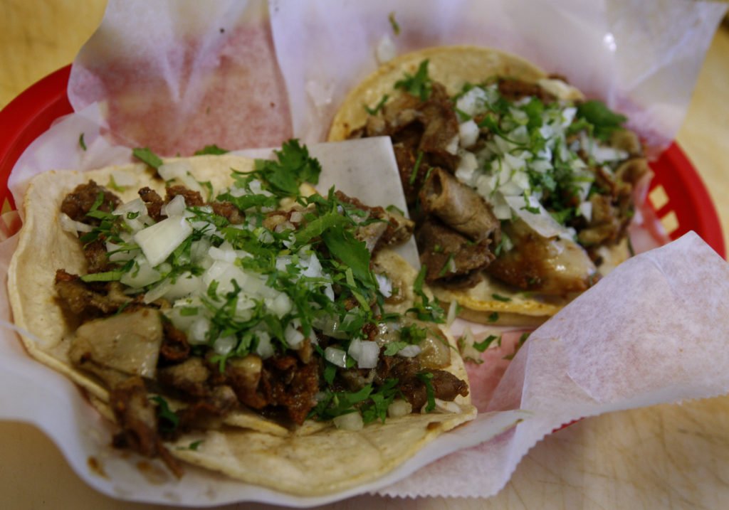 An order of tacos, fresh off the grill, are ready to serve at Taqueria El Farolito on Mission Street in San Francisco, Calif., on Thursday, June 10, 2010. (Photo By Paul Chinn/The San Francisco Chronicle via Getty Images)