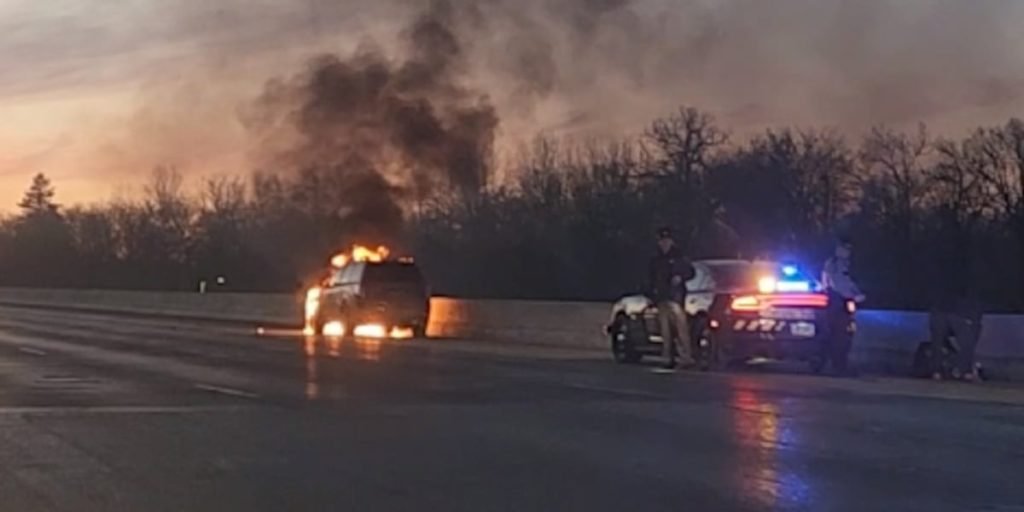 Car fire slows traffic on I-94 - KVLY