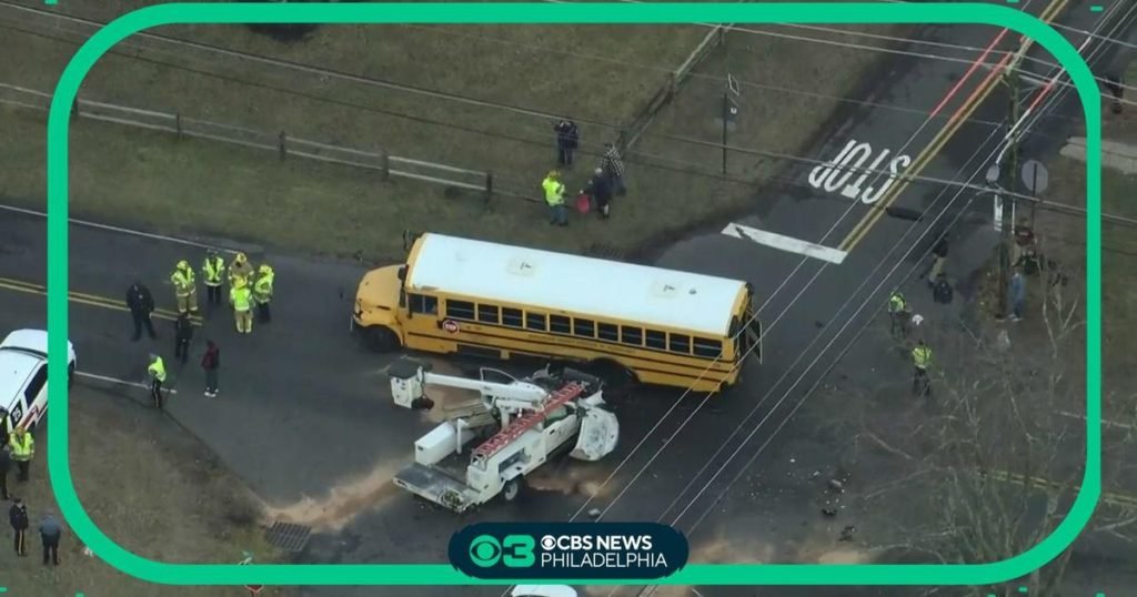 12 people taken to hospital after school bus, pickup truck collide in Burlington County - CBS News