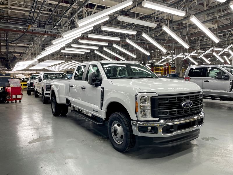 Ford Super Duty trucks are seen at the Kentucky Truck assembly plant in Louisville, Kentucky, U.S., April 27, 2023. REUTERS/Joseph White