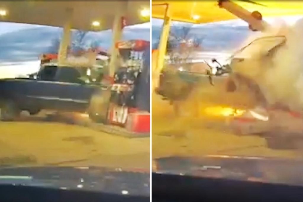 Video shows massive explosion as pick-up truck plows into gas pumps 'Oh my f--king God!' - New York Post
