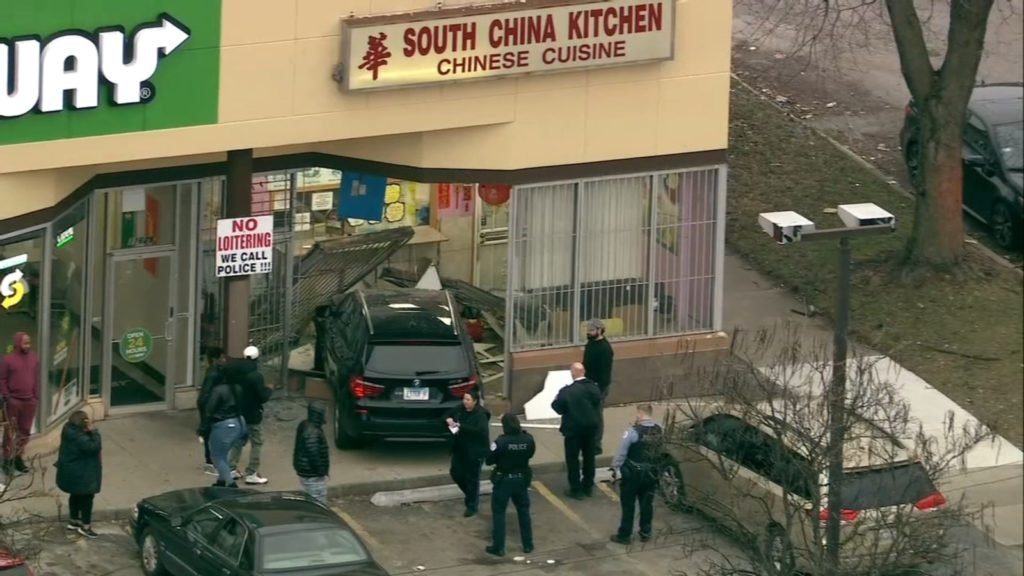 Car crashes into South China Kitchen restaurant in West Pullman, no injuries reported according to the Chicago Fire Department - WLS-TV