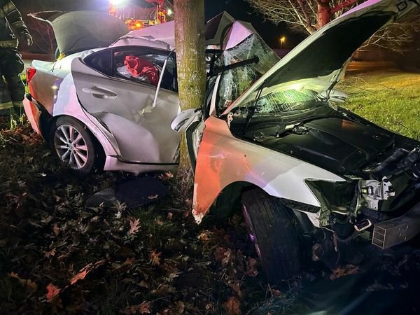 PHOTOS: Crash in Eugene leaves car totaled after smashing into tree - KOIN.com