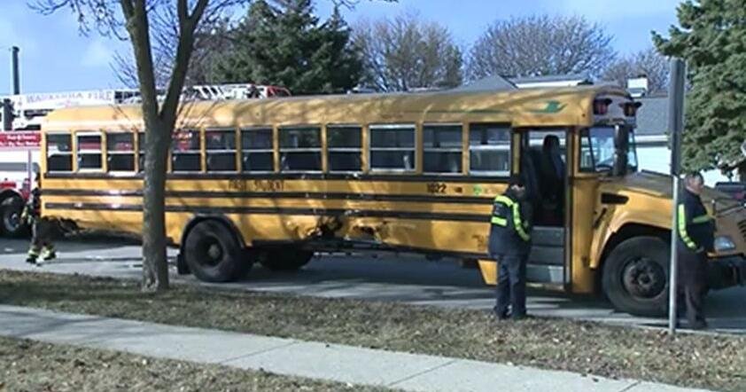 Dump truck crashes into Waukesha school bus with 34 kids on board - WKOW