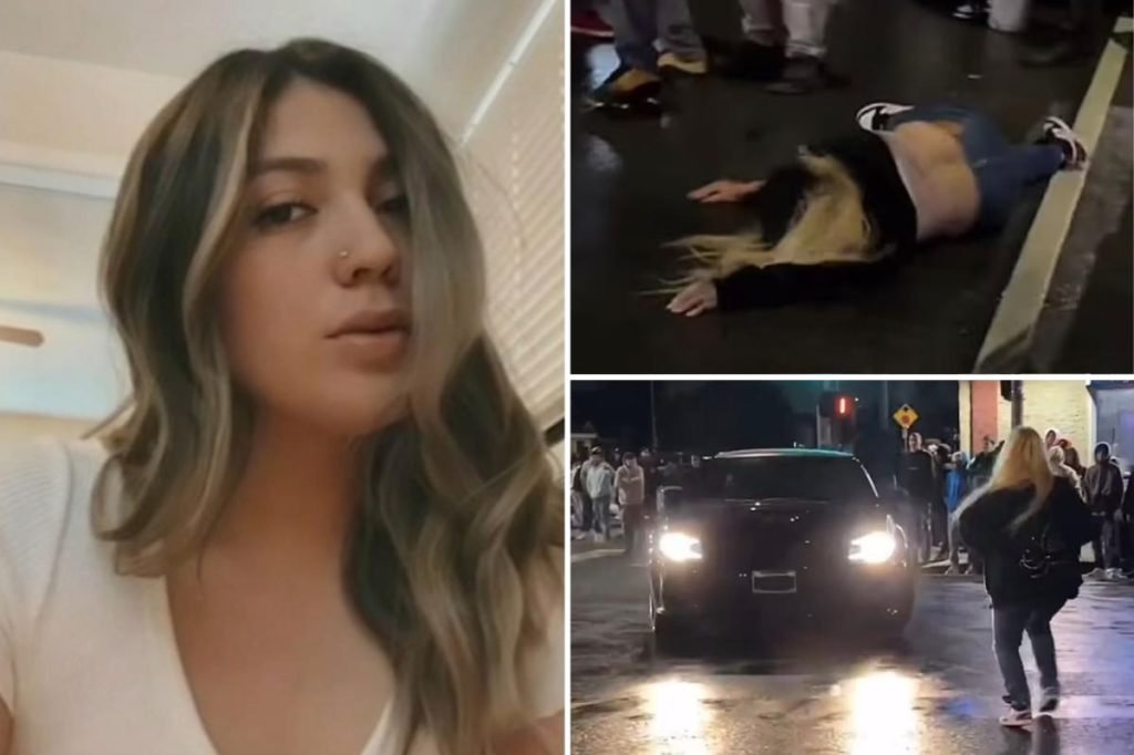 Video shows woman sent flying after being hit by car doing donuts in LA street takeover - New York Post