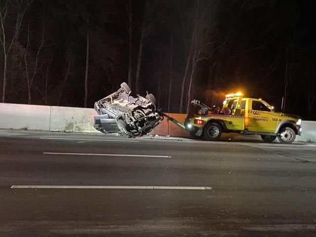 Car overturned, another catches fire in Wake County crashes on I-40 - WRAL News